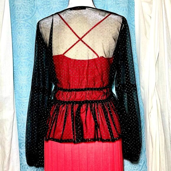 Hesperus Mesh Gold Micro Dot Peplum Blouse Cardigan Jacket Sz L/XL - Picture 4 of 8